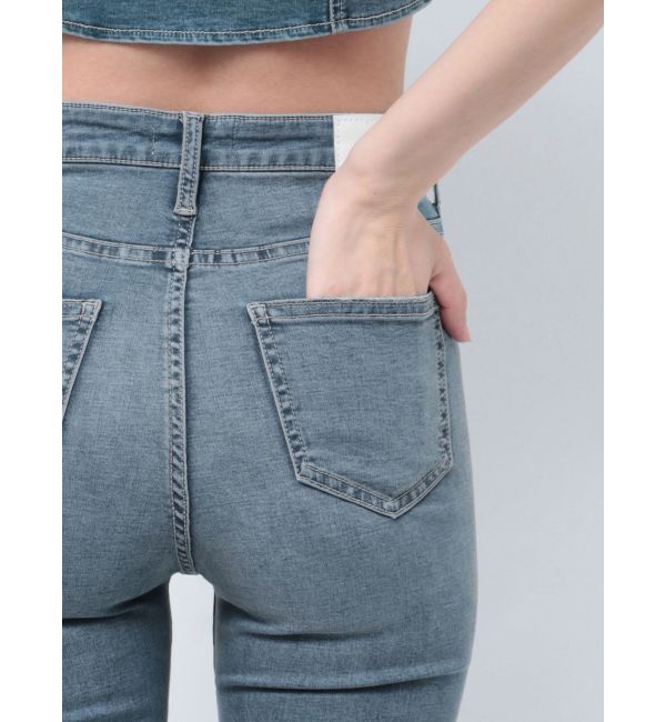 GYDA「【せいせいコラボ】ハイウエストストーンフレアパンツ」|デニム|