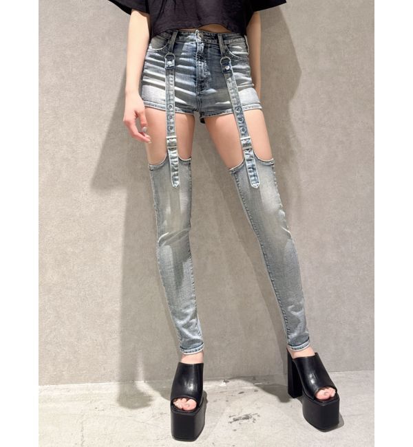 GYDA「ハイウエストdetachableスキニーデニムパンツ」|デニム|アイスブルー