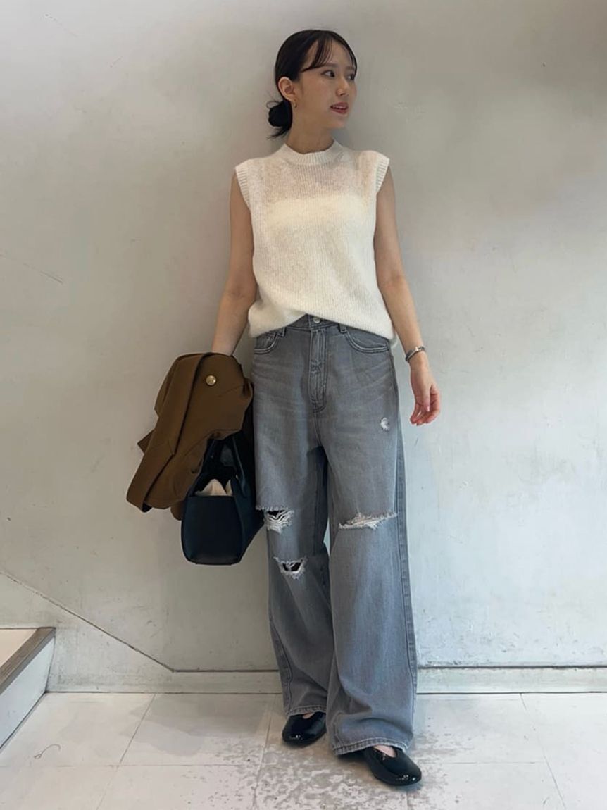 Mila Owen「ダメージ加工ルーズストレートデニムパンツ」|デニム|