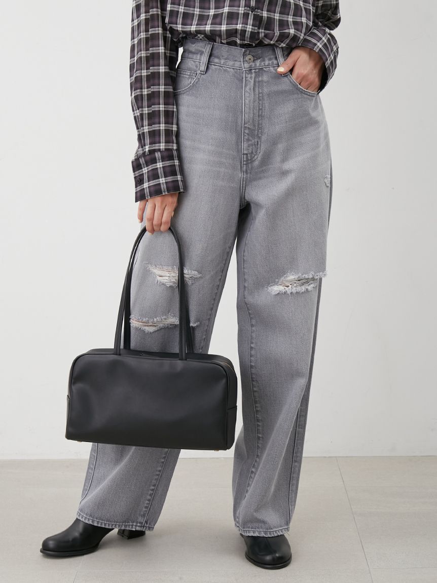 Mila Owen「ダメージ加工ルーズストレートデニムパンツ」|デニム|