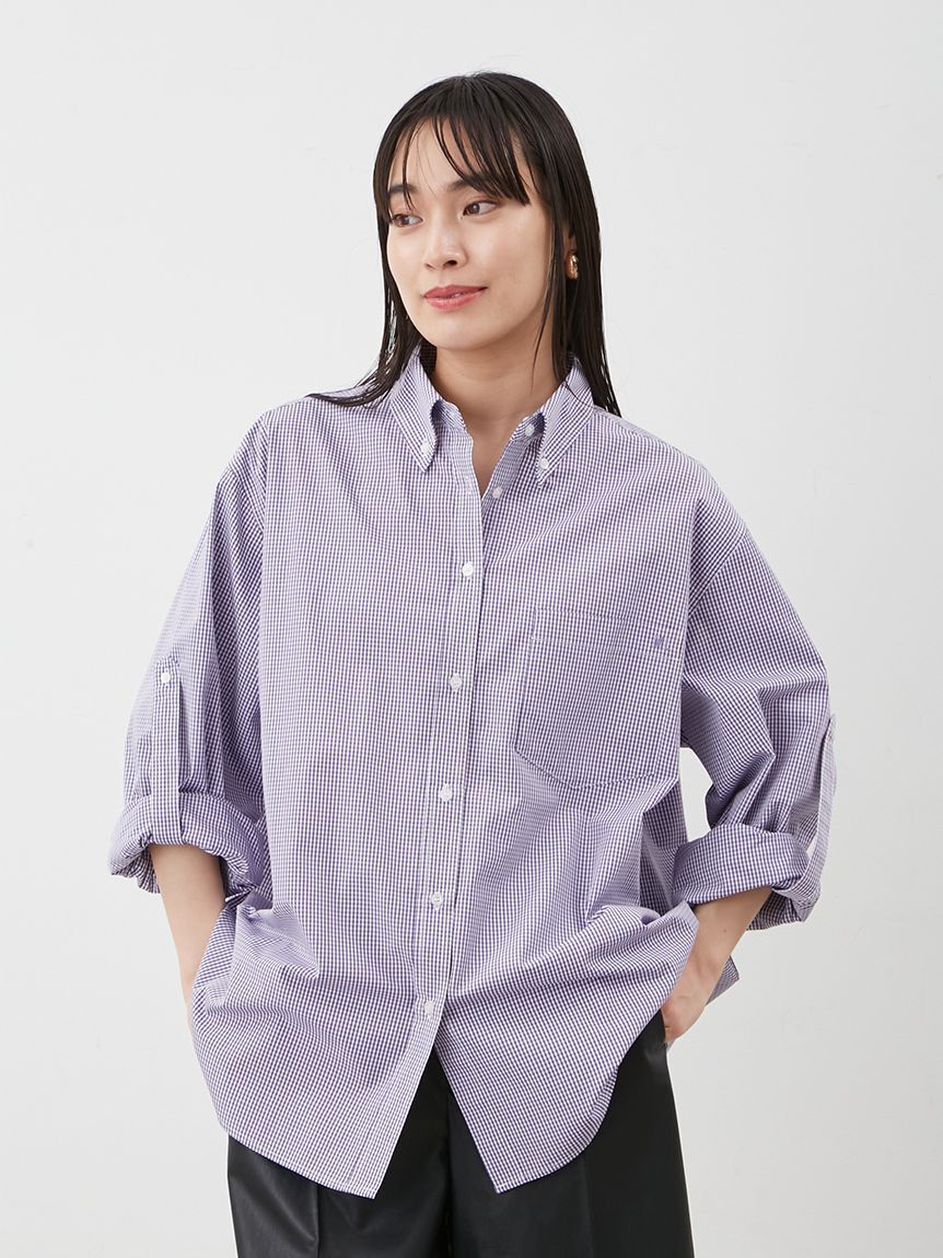 Mila Owen「タブスリーブ釦ダウン柄シャツ」|シャツ・ブラウス|