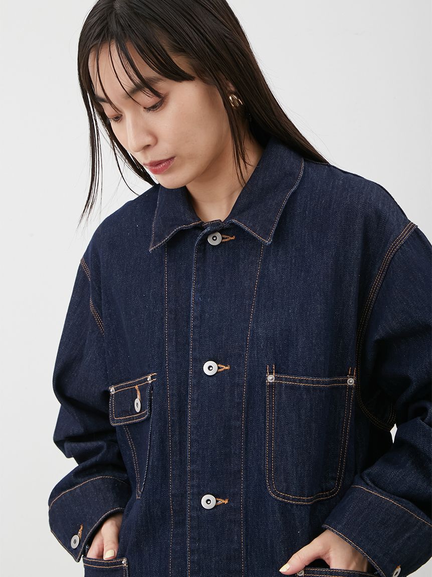 Mila Owen「ハーフ丈デニムカバーオール」|デニムジャケット|