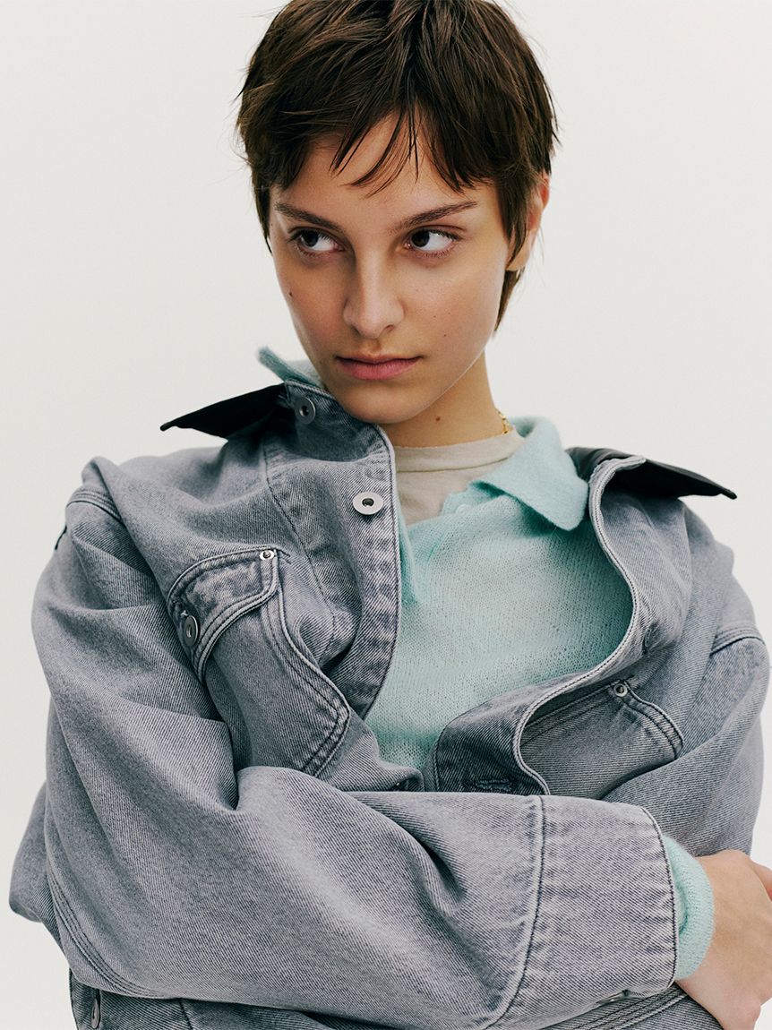 Mila Owen「ハーフ丈デニムカバーオール」|デニムジャケット|