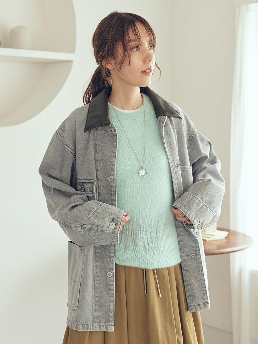 Mila Owen「ハーフ丈デニムカバーオール」|デニムジャケット|