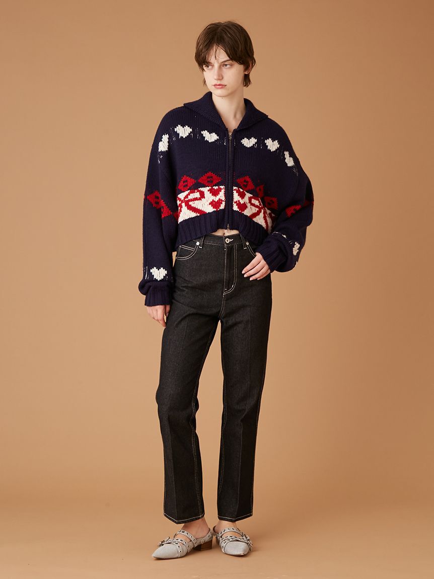 FURFUR「リボンステッチセミフレアデニムパンツ」|デニム|