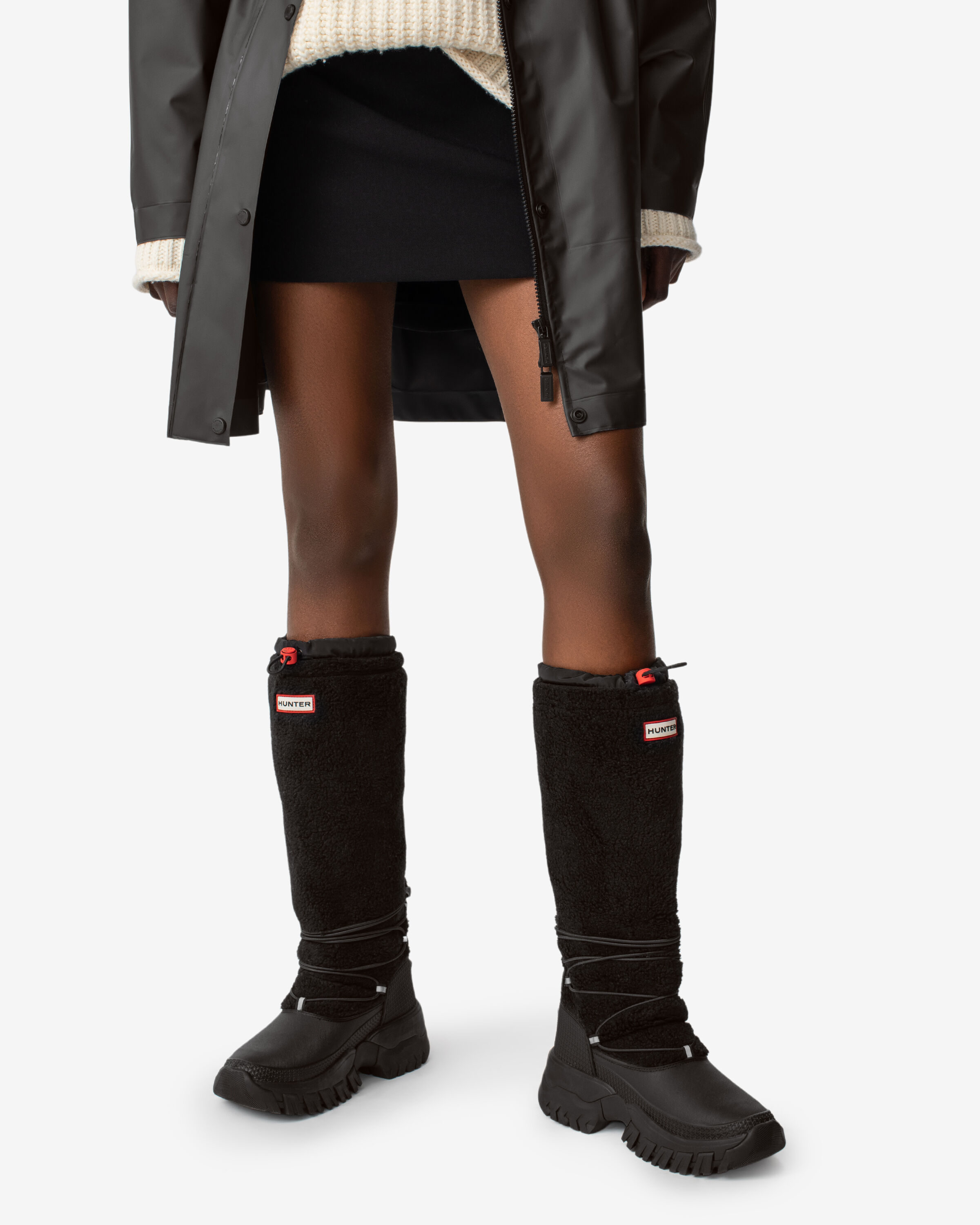 HUNTER「WOMENS WANDERER TALL SHERPA SNOW BOOT」|ロングブーツ|BLK
