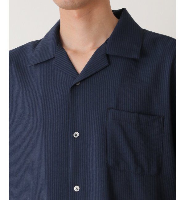 ikka「【接触冷感／吸水速乾】シャドーストライプオープンカラーシャツ」|シャツ・ブラウス|