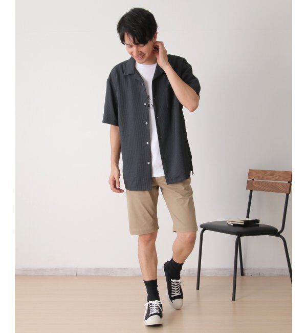 ikka「【接触冷感／吸水速乾】シャドーストライプオープンカラーシャツ」|シャツ・ブラウス|