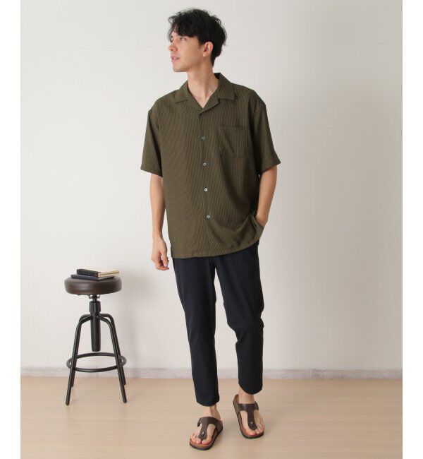 ikka「【接触冷感／吸水速乾】シャドーストライプオープンカラーシャツ」|シャツ・ブラウス|