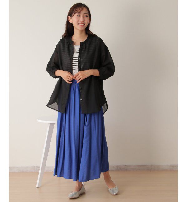 ikka「シアーストライプバンドカラーシャツ」|シャツ・ブラウス|