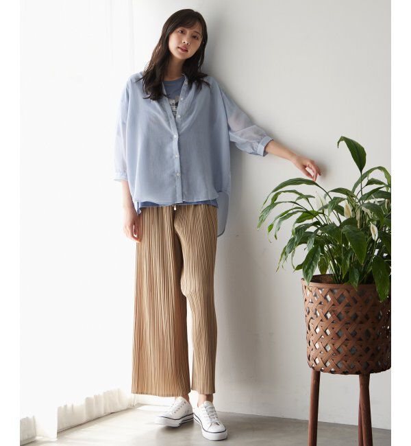 ikka「シアーストライプバンドカラーシャツ」|シャツ・ブラウス|