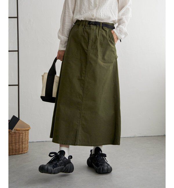 Lbc with Life「ツイルワークベルトフレアスカート」|スカート|オリーブ