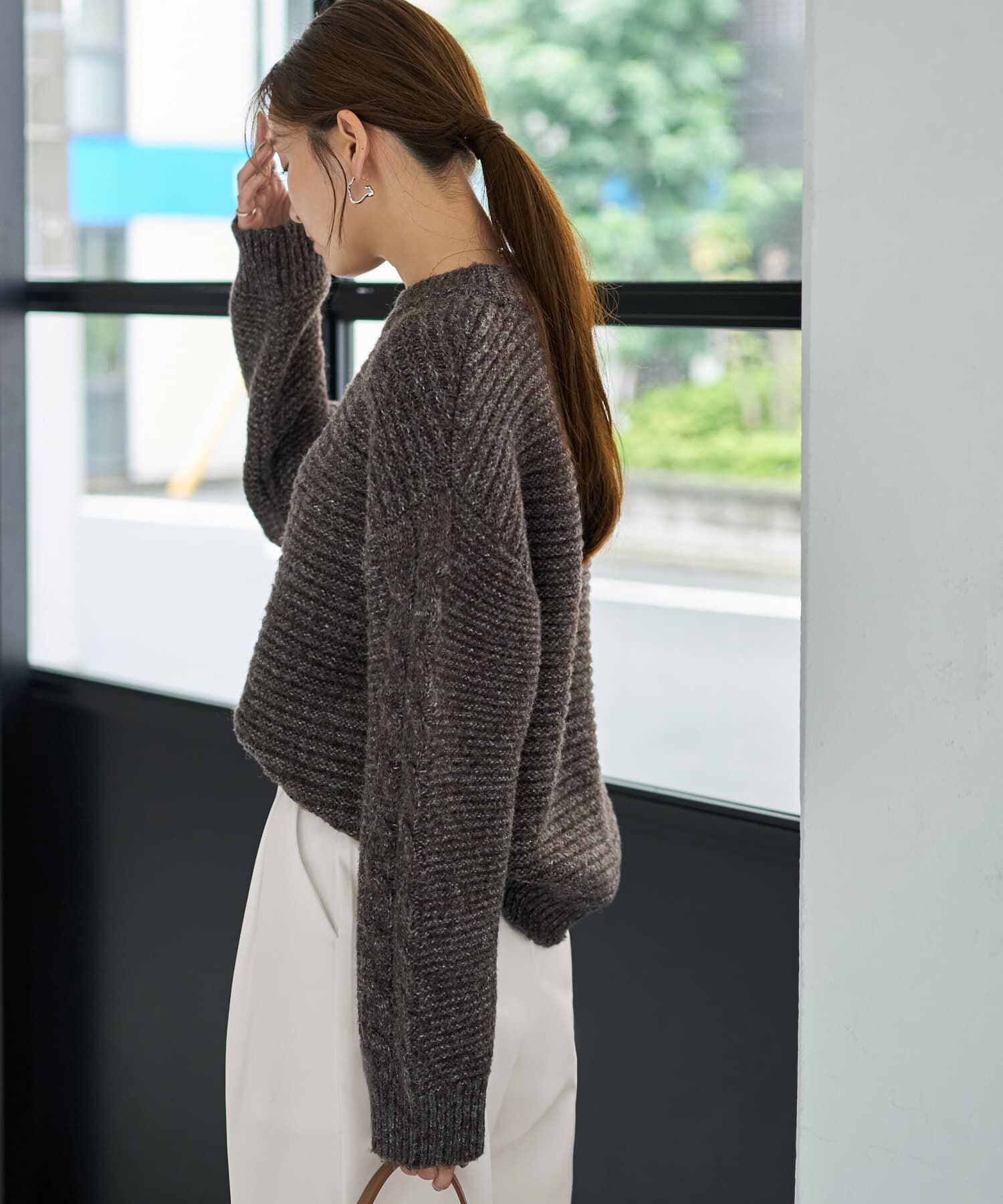 STYLE DELI「袖だけケーブル編みニットプルオーバー」|ニット・セーター|