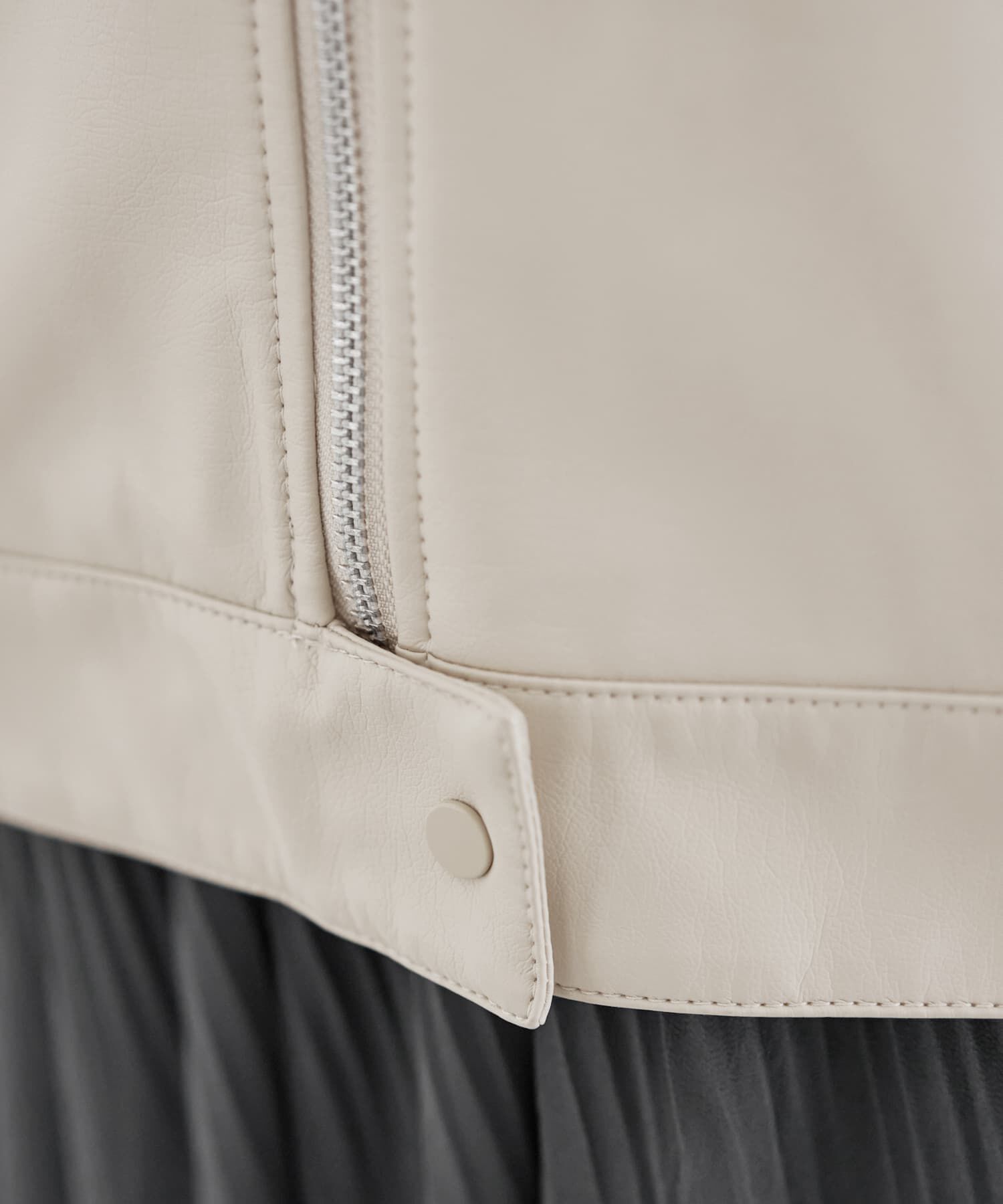 STYLE DELI「フェイクレザーノーカラーブルゾン」|ノーカラージャケット|