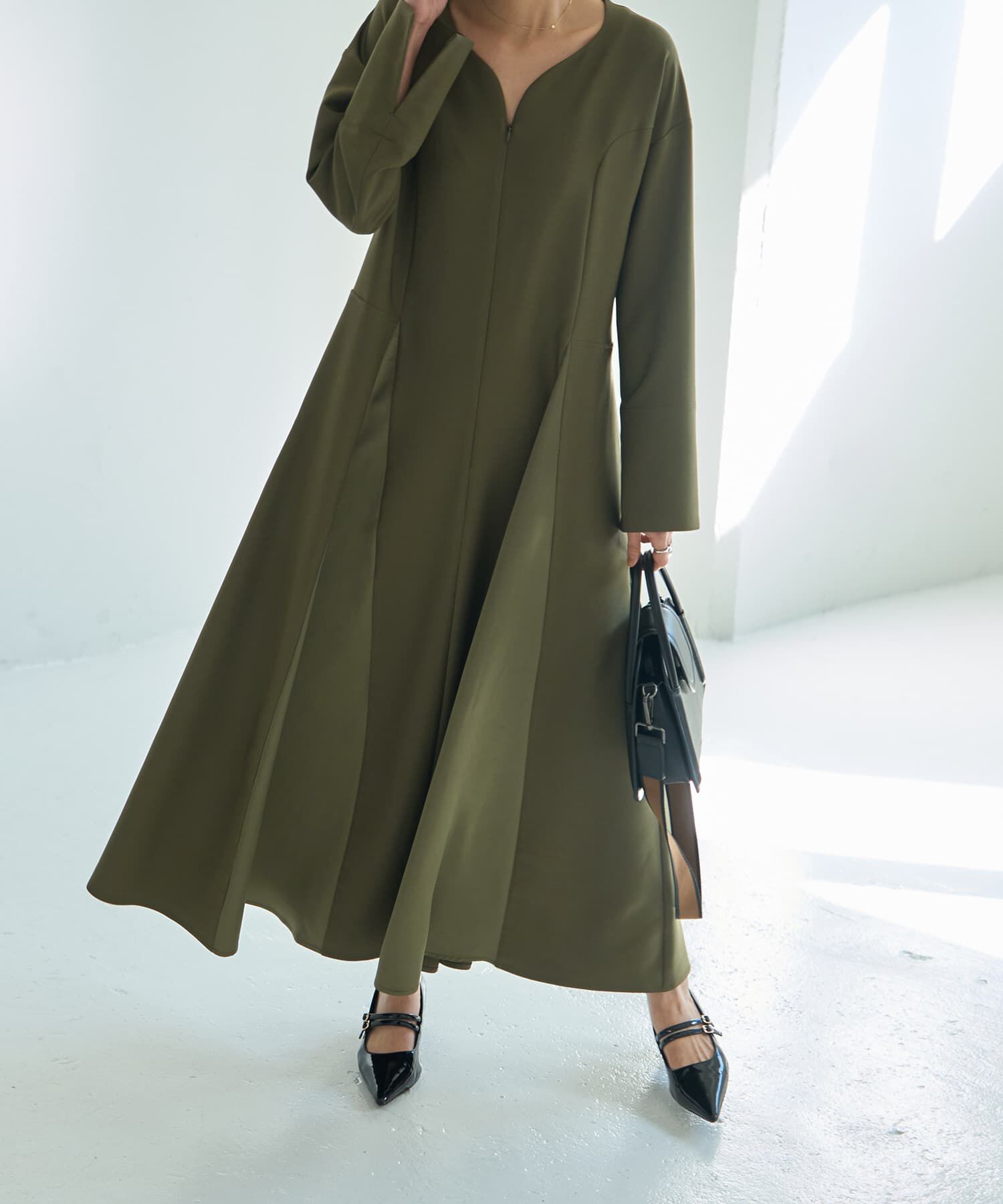 STYLE DELI「【LUXE】フロントファスナー微配色ワンピース」|ワンピース|