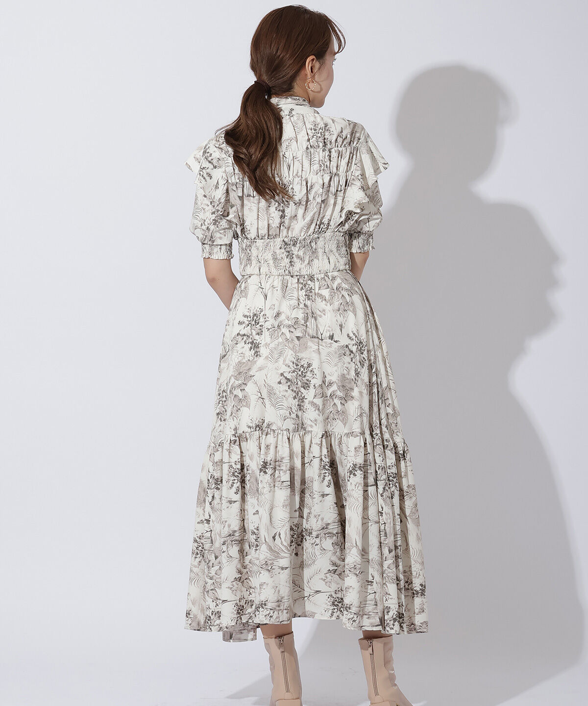 アンドクチュール「ボタニカル柄ボウタイリボンワンピース」|ワンピース|