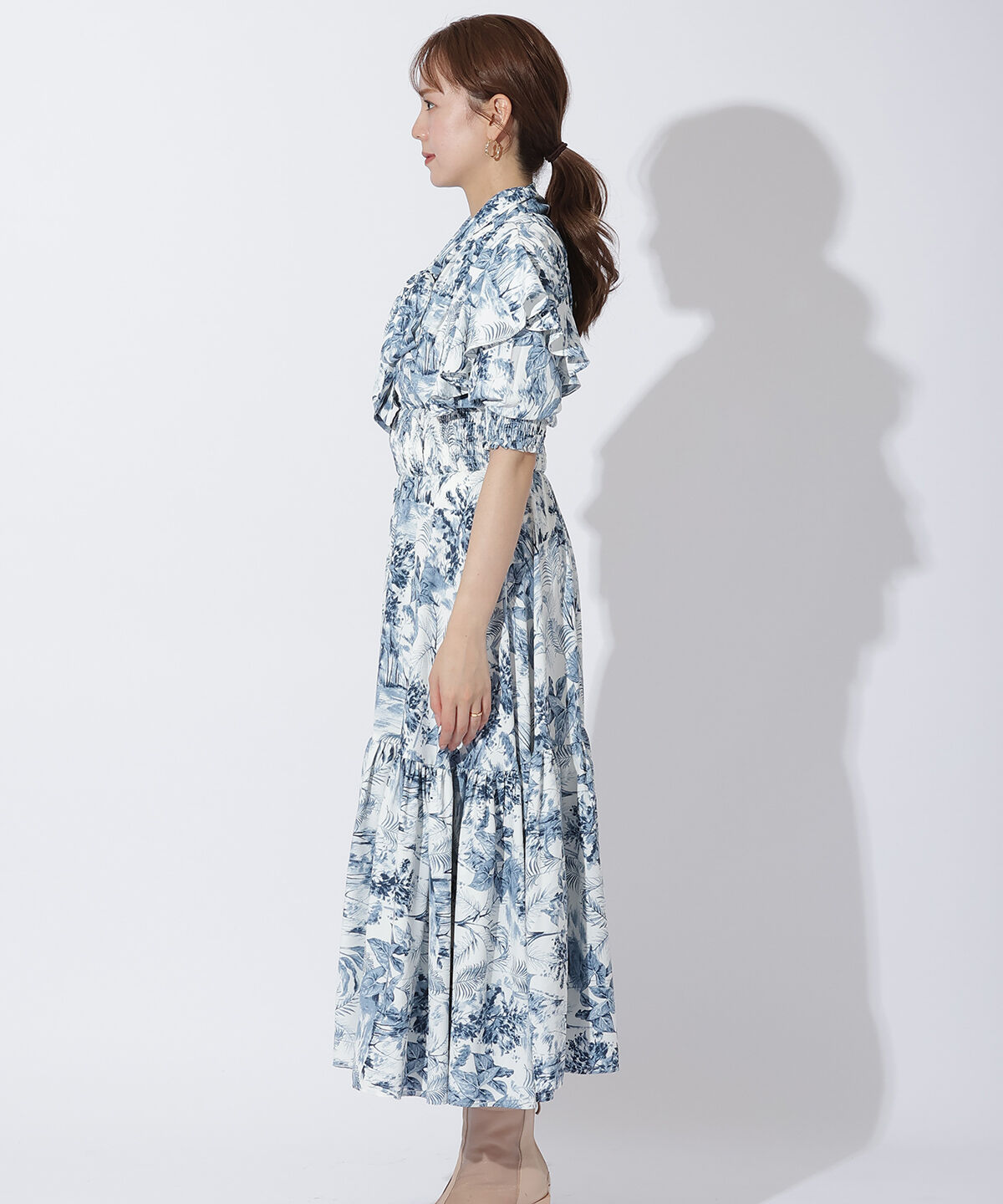 アンドクチュール「ボタニカル柄ボウタイリボンワンピース」|ワンピース|