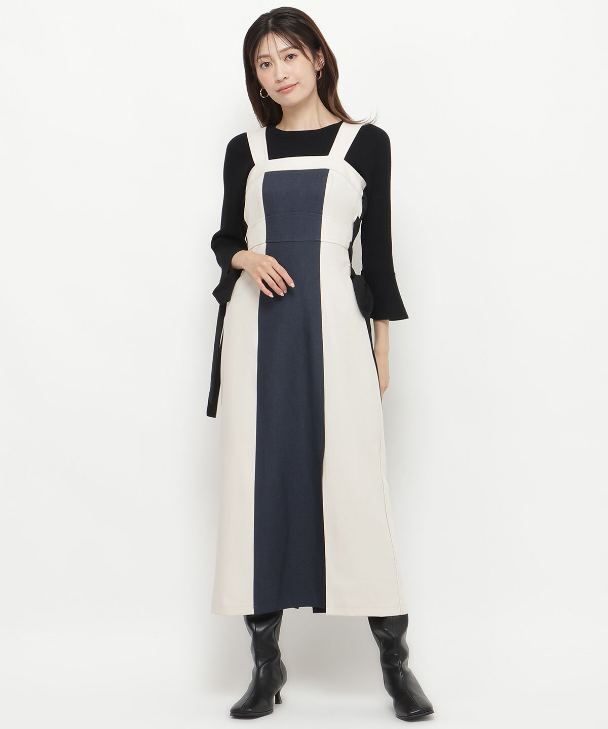 アンドクチュール「サイドリボン配色ジャンスカ」|ジャンパースカート|