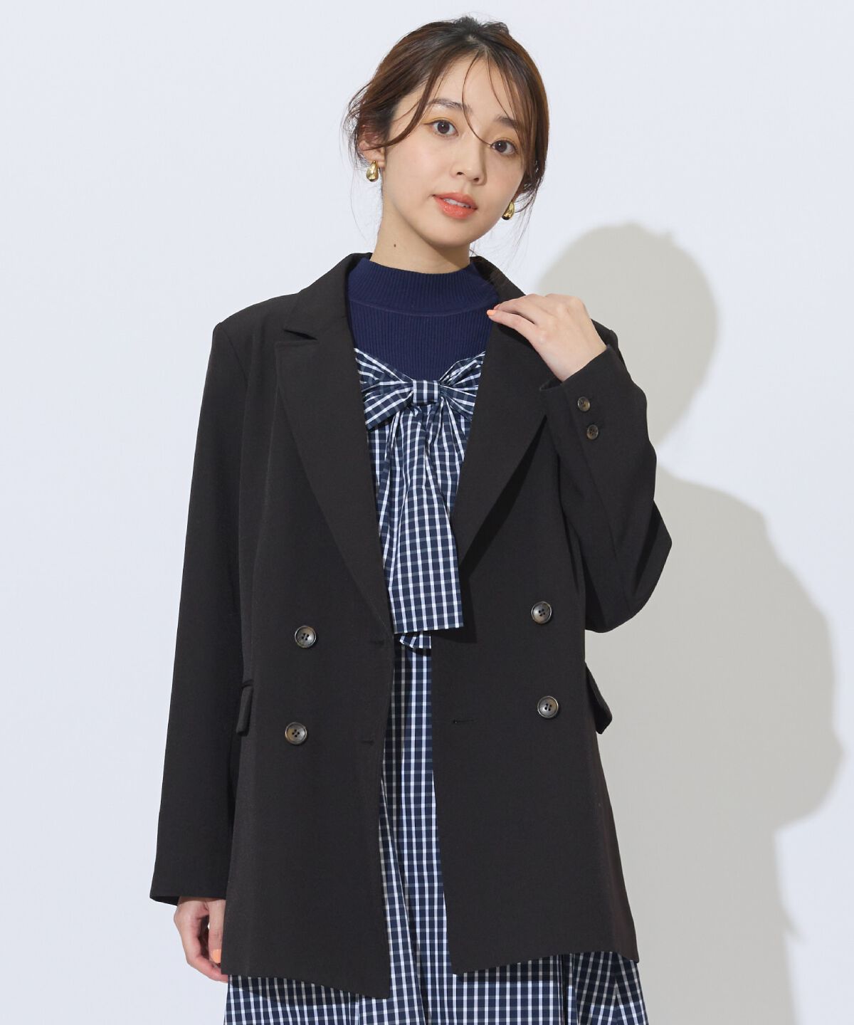 アンドクチュール「ダブルブレストオーバージャコット」|テーラードジャケット|ブラック