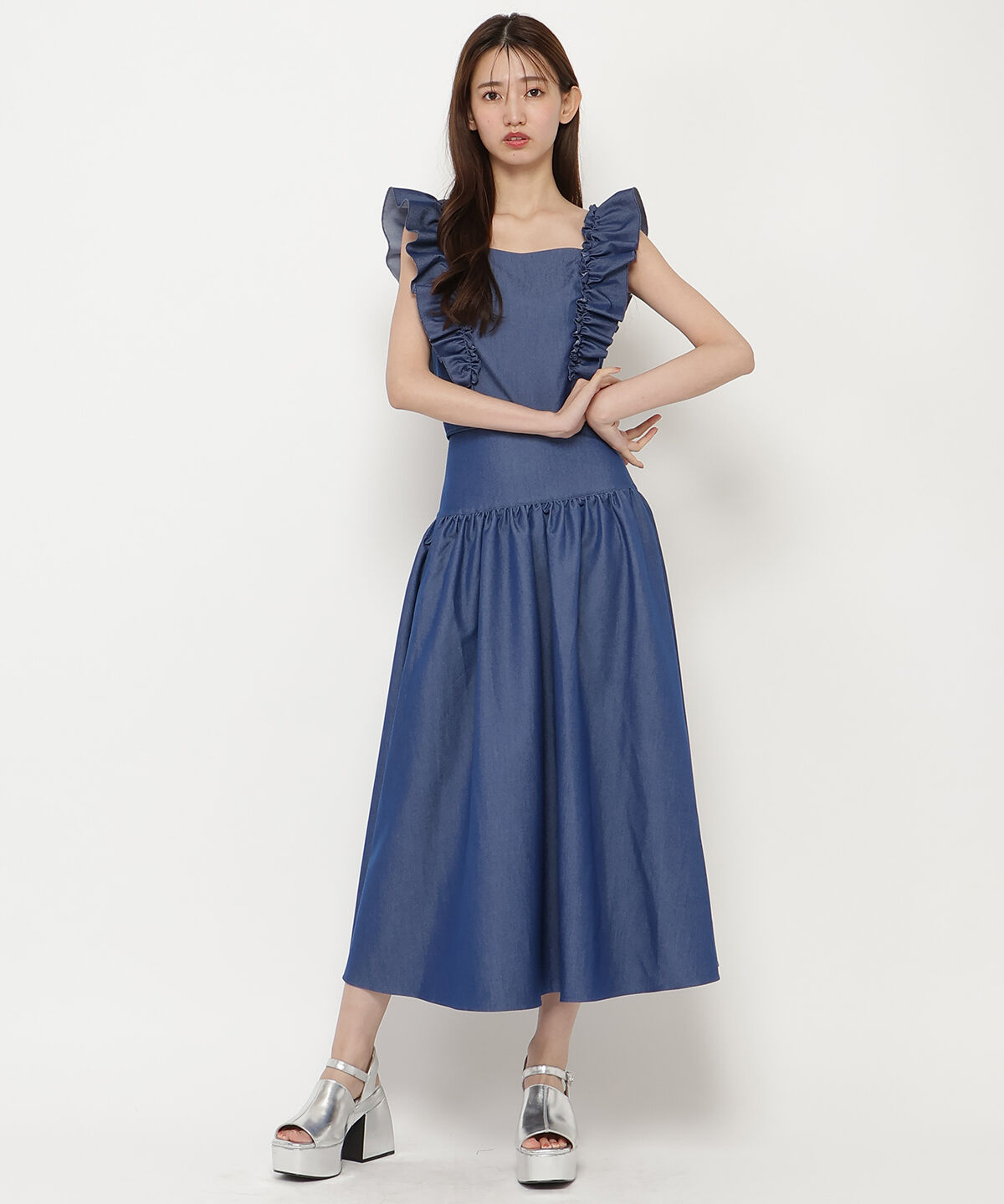 REDYAZEL「ロースイッチングフレアスカート」|フレア|ネイビー