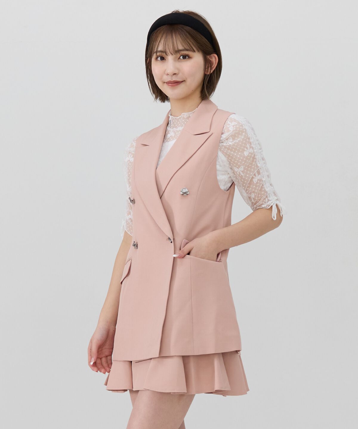 REDYAZEL「バックオープンベスト&times;フレアミニスカートセットアップ」|ワンピース|