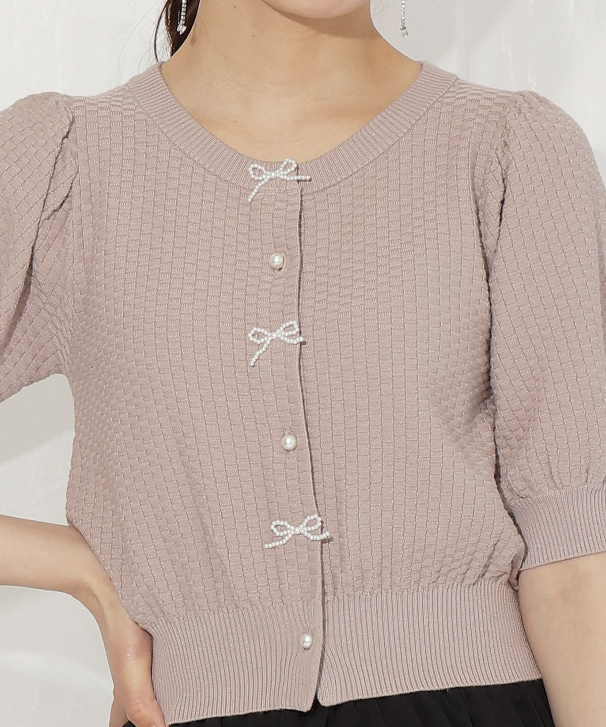 WILLSELECTION「パールリボンパフカーディガン」|カーディガン|