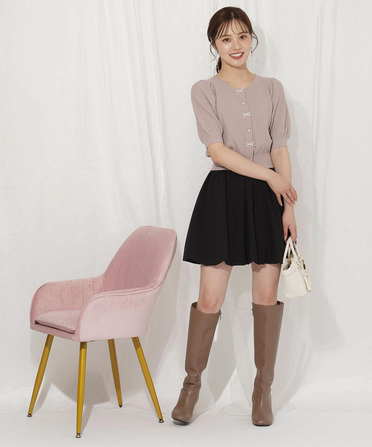 WILLSELECTION「パールリボンパフカーディガン」|カーディガン|