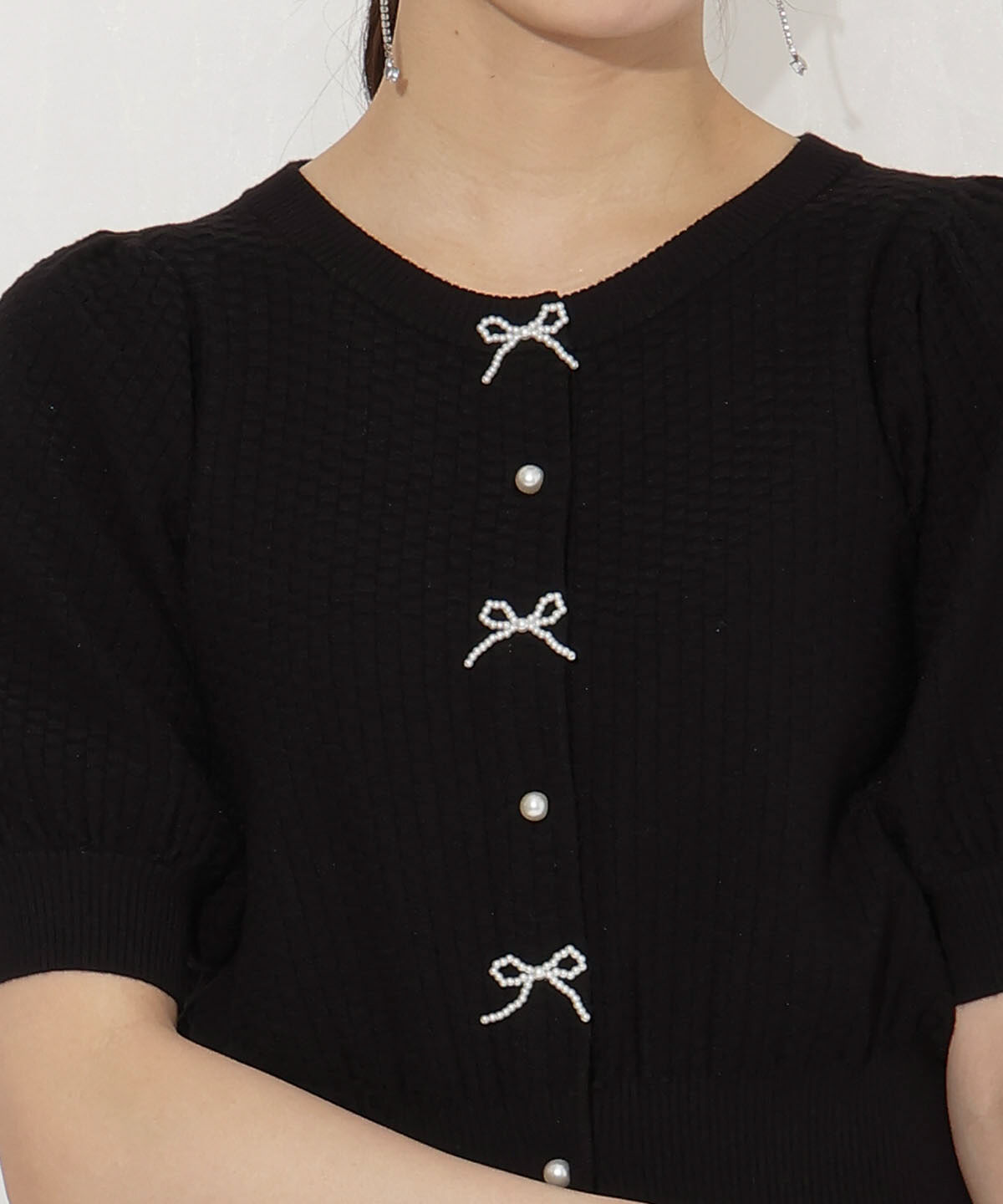 WILLSELECTION「パールリボンパフカーディガン」|カーディガン|