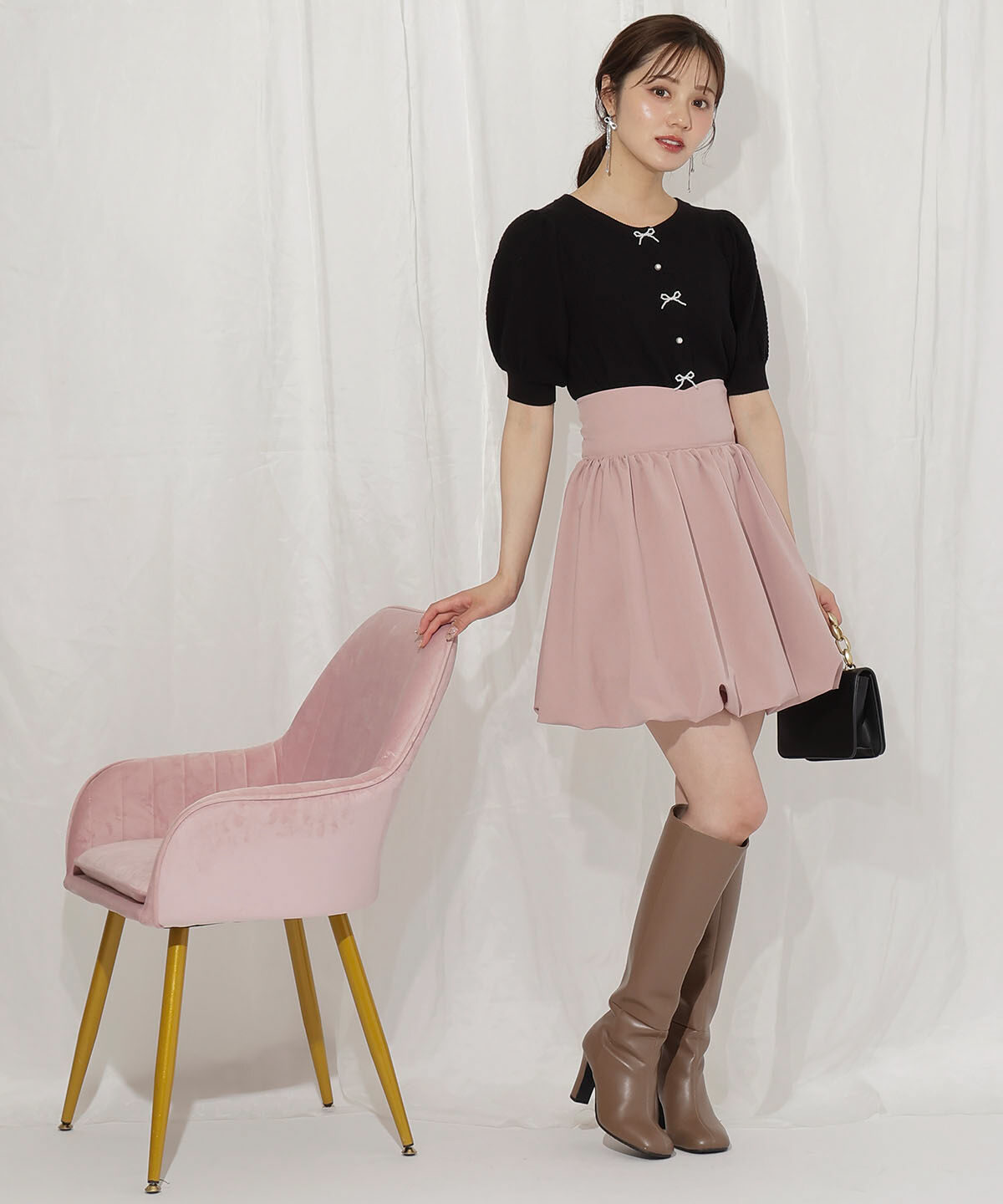 WILLSELECTION「パールリボンパフカーディガン」|カーディガン|