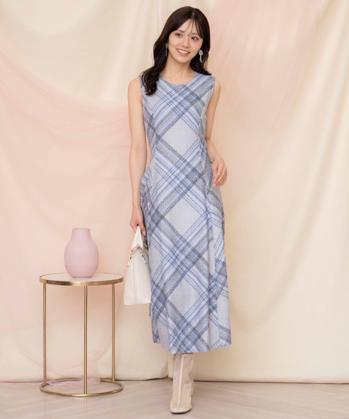 WILLSELECTION「ツイードチェックノースリーブワンピース」|ワンピース|