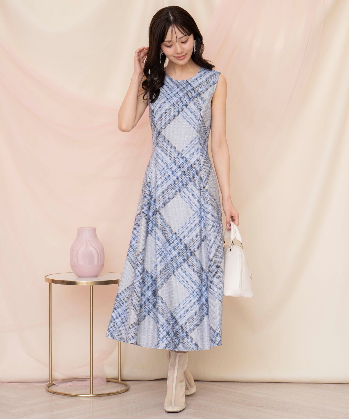 WILLSELECTION「ツイードチェックノースリーブワンピース」|ワンピース|