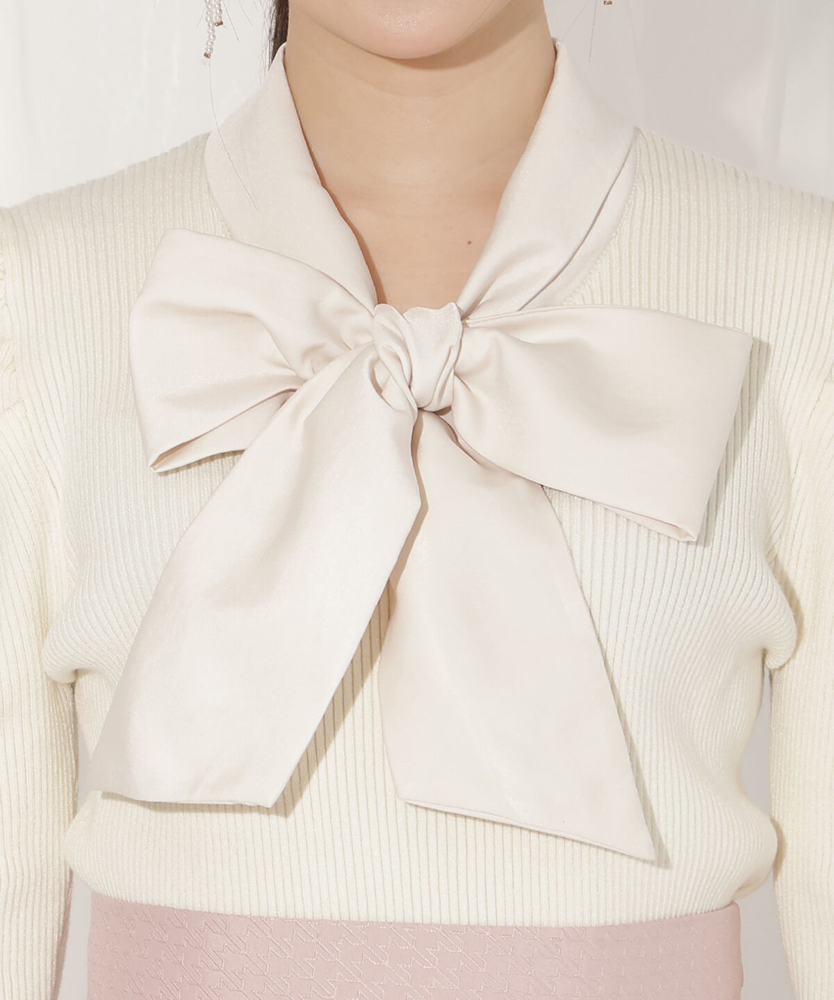 WILLSELECTION「異素材リボンタックスリーブプルオーバー」|ニット・セーター|