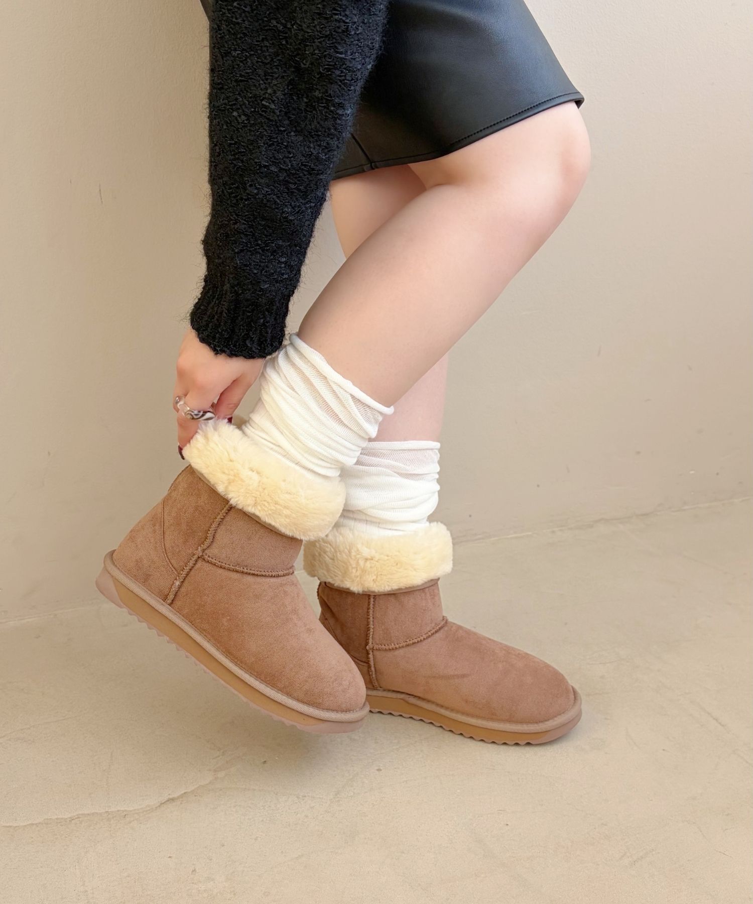 ORiental TRaffic「【累計2万足突破】  ミドル ムートン ブーツ /25401 折り返しても使える！ 防寒」|ショートブーツ|