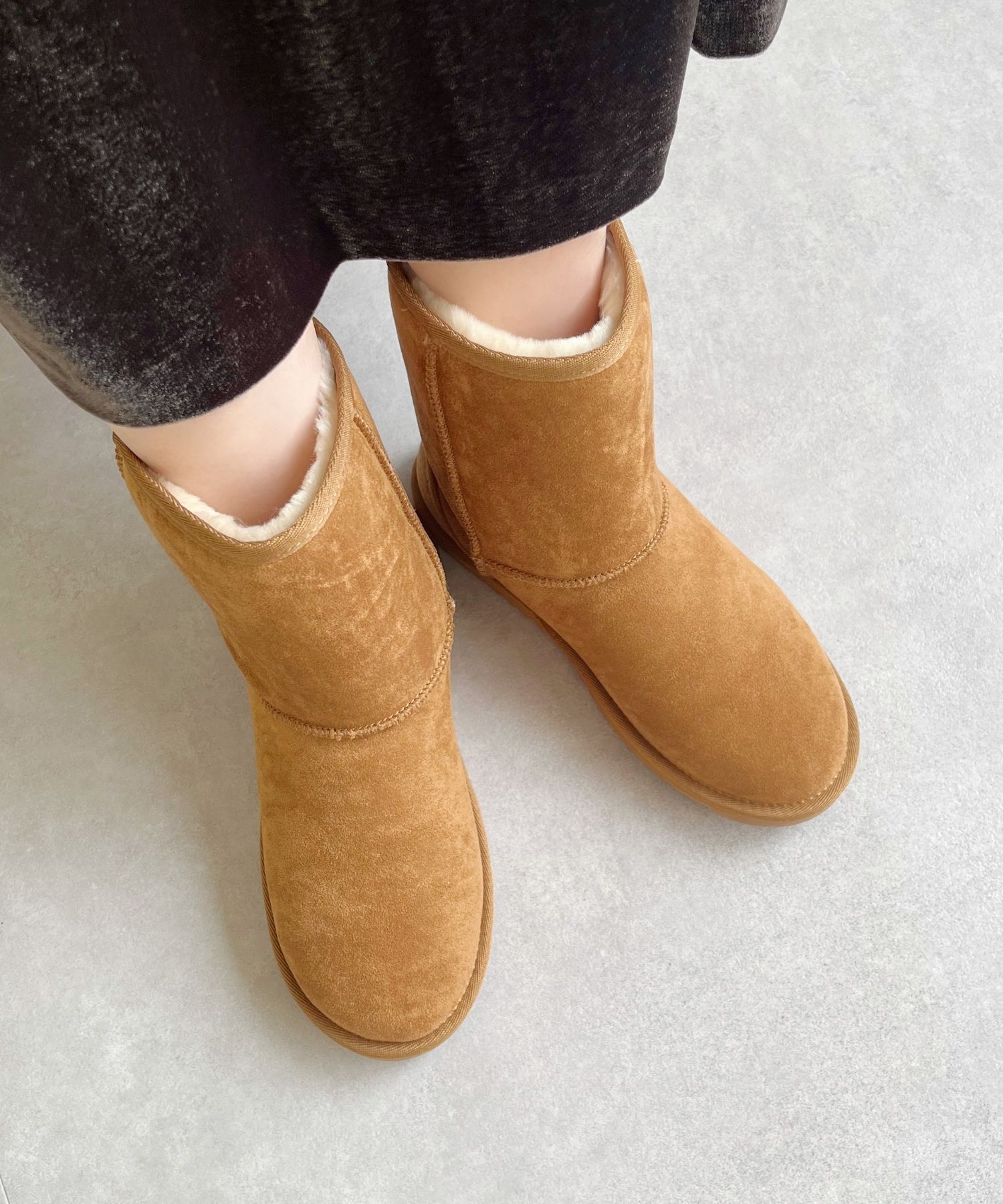 ORiental TRaffic「【累計2万足突破】  ミドル ムートン ブーツ /25401 折り返しても使える！ 防寒」|ショートブーツ|