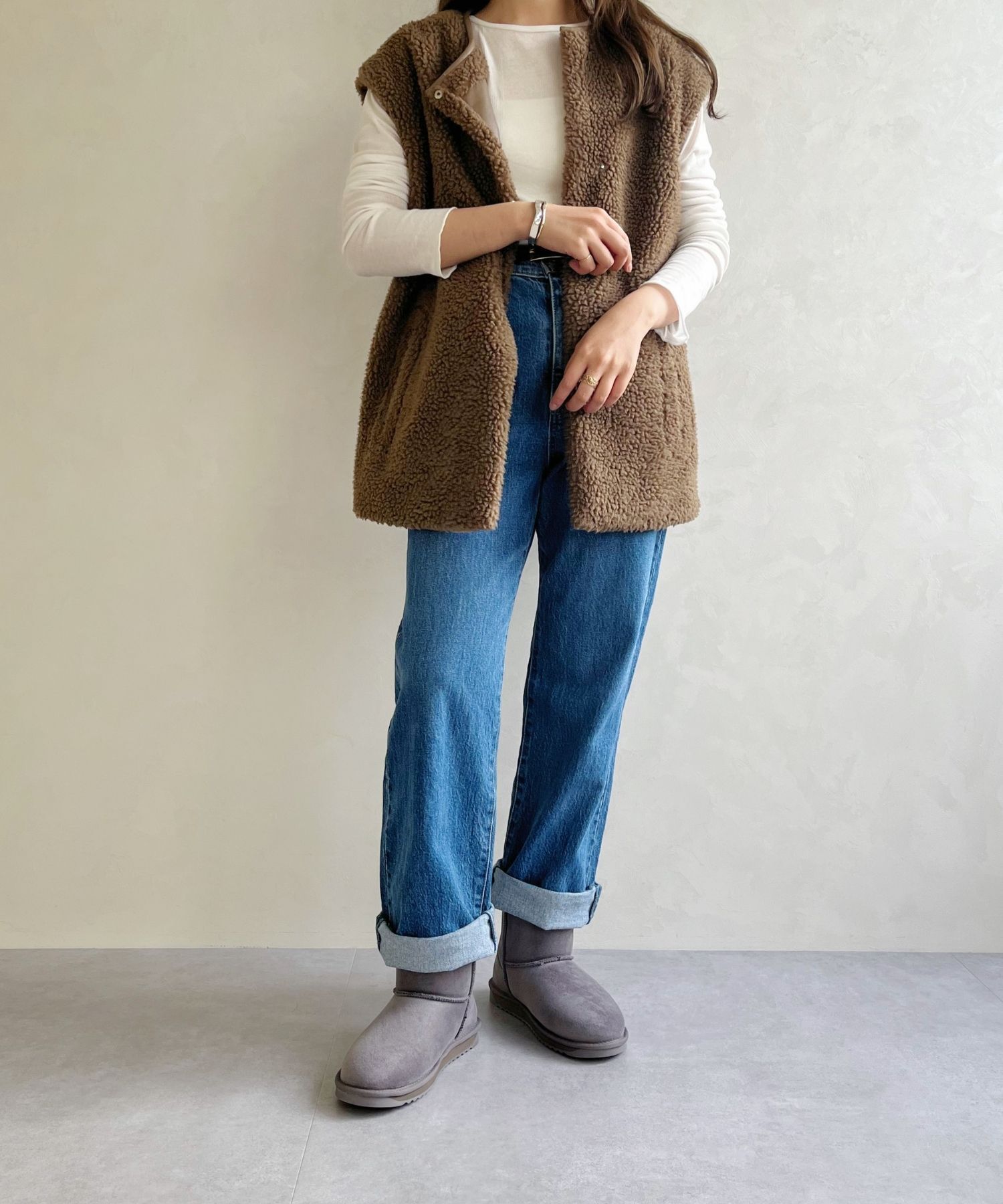 ORiental TRaffic「【累計2万足突破】  ミドル ムートン ブーツ /25401 折り返しても使える！ 防寒」|ショートブーツ|