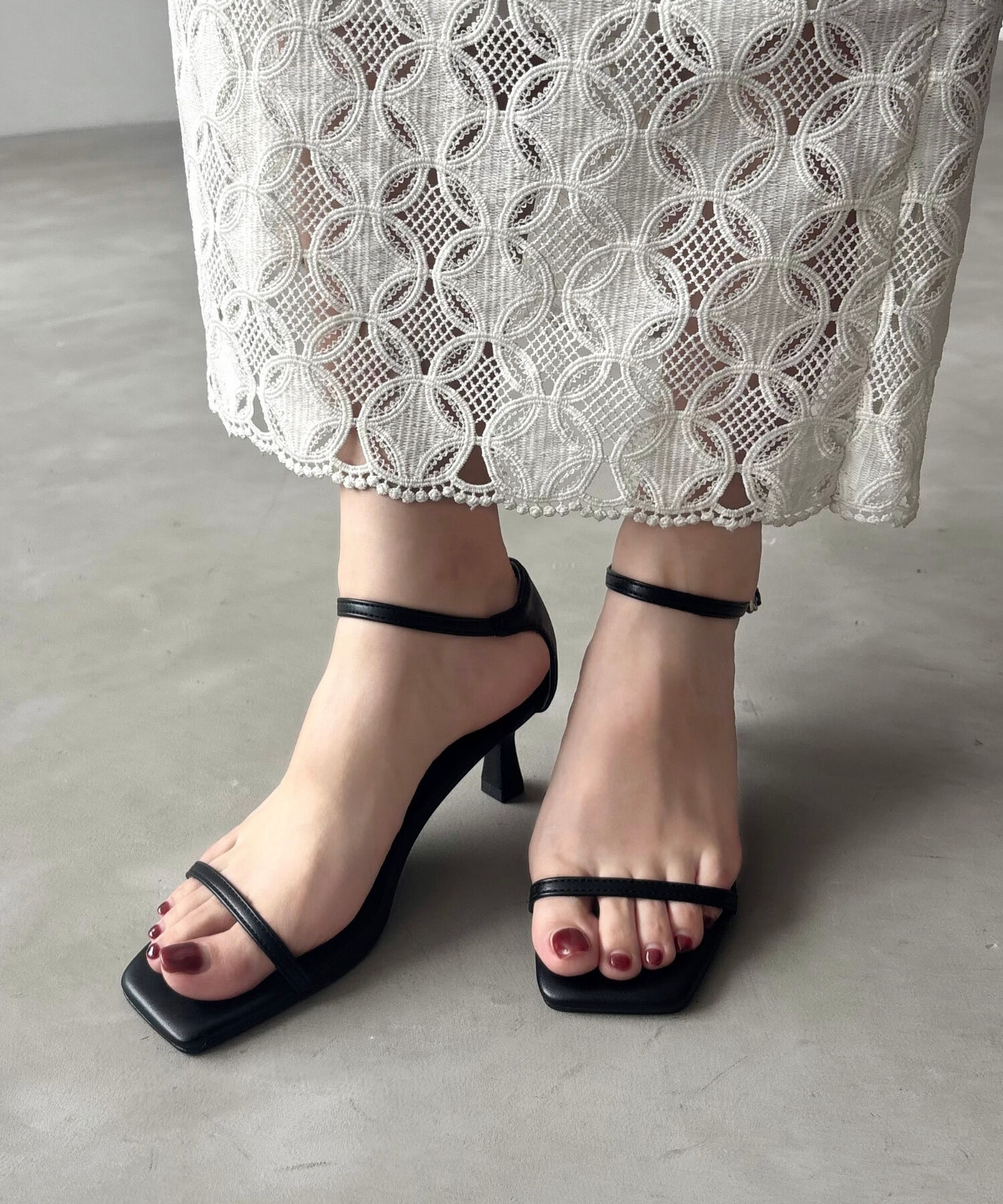 ORiental TRaffic「【WEB限定】ナローストラップヒールサンダル/31292 サンダル 人気 売れてる トレンド ヒール6.5cm」|サンダル|BLACK