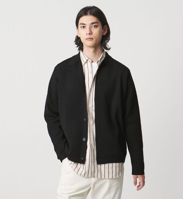 UNITED ARROWS「ウール カシミヤ スウェット ポロカラー カーディガン」|カーディガン|BLACK