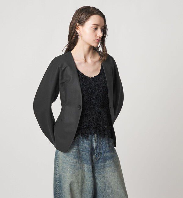 ASTRAET「＜ASTRAET＞コットン シェイプ ノーカラージャケット」|ノーカラージャケット|BLACK