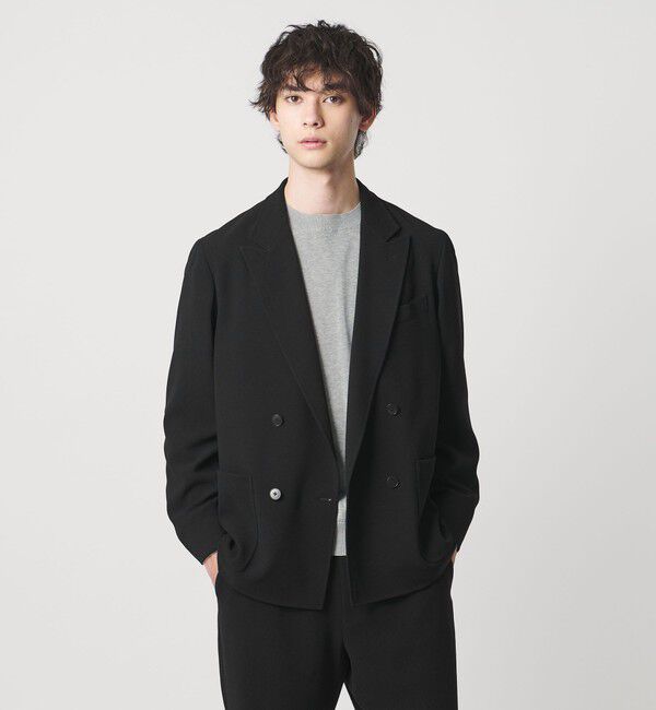 UNITED ARROWS「ポリエステルサブレ オーディナリー ダブル 4ボタン ジャケット」|テーラードジャケット|BLACK