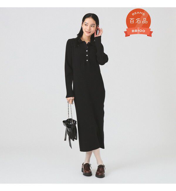 Ray BEAMS 「リブ ニット ポロ ワンピース」|ワンピース|BLACK