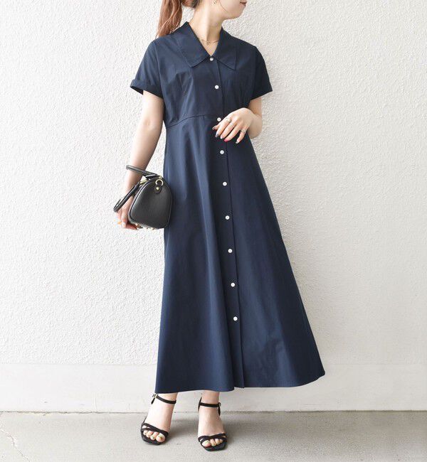 SHIPS any「SHIPS any:〈洗濯機可能〉フラットカラー Vネック フレア ワンピース」|ワンピース|