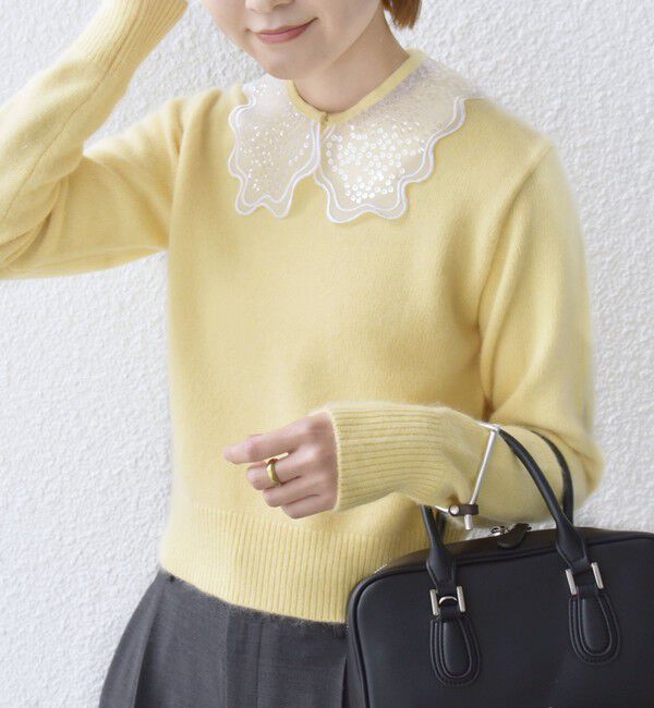 SHIPS for women「【WEB限定】〈手洗い可能〉布帛 襟付き ニット プルオーバー」|ニット・セーター|クリーム