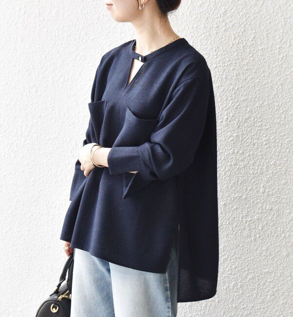 SHIPS any「SHIPS any:〈洗濯機可能〉ツイード ライク オーバー ブラウス［NAVY BLUE］」|シャツ・ブラウス|