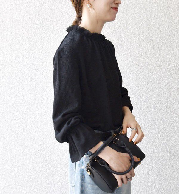 SHIPS any「SHIPS any:〈洗濯機可能〉シアー ジャージー スタンド フリル カット ブラウス」|シャツ・ブラウス|