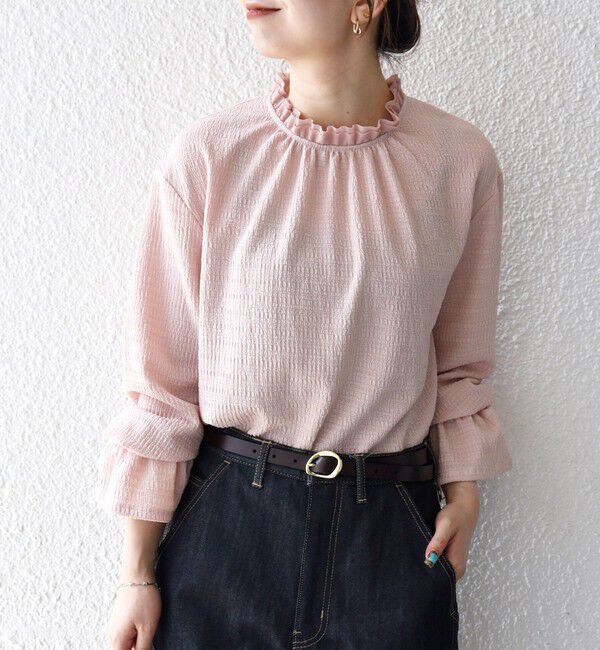 SHIPS any「SHIPS any:〈洗濯機可能〉シアー ジャージー スタンド フリル カット ブラウス」|シャツ・ブラウス|