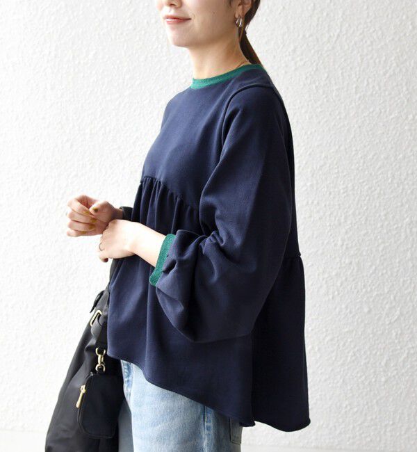 SHIPS any「SHIPS any:〈洗濯機可能〉裏毛 バイカラー ペプラム スウェット プルオーバー」|スウェット・ジャージ|ネイビー
