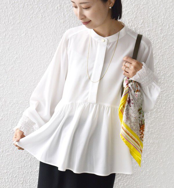 SHIPS for women「《予約》【WEB限定】〈手洗い可能〉ドット 花柄 袖 シャーリング ブラウス」|シャツ・ブラウス|