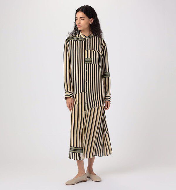 GALERIE VIE「シルクハブタエストライププリント バンドカラーシャツワンピース」|ワンピース|