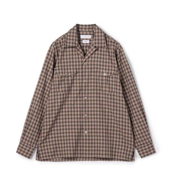 TOMORROWLAND MENS「コットンオンブレーチェック ダブルポケットオープンカラーシャツ ALBINI」|シャツ・ブラウス|46 ブラウンチェック