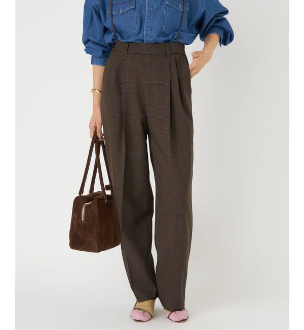 IENA「サスペンダーチェックパンツ」|スラックス|ブラウン